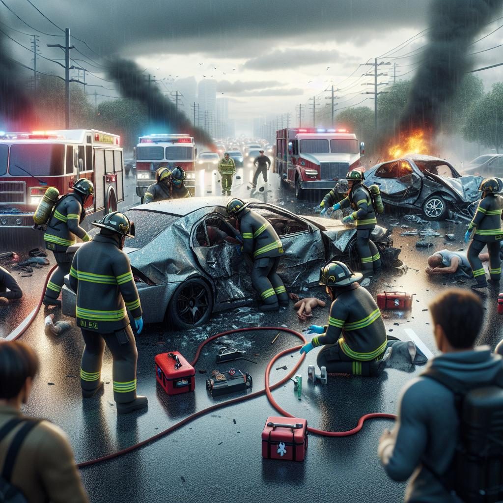 Car crash rescue scene