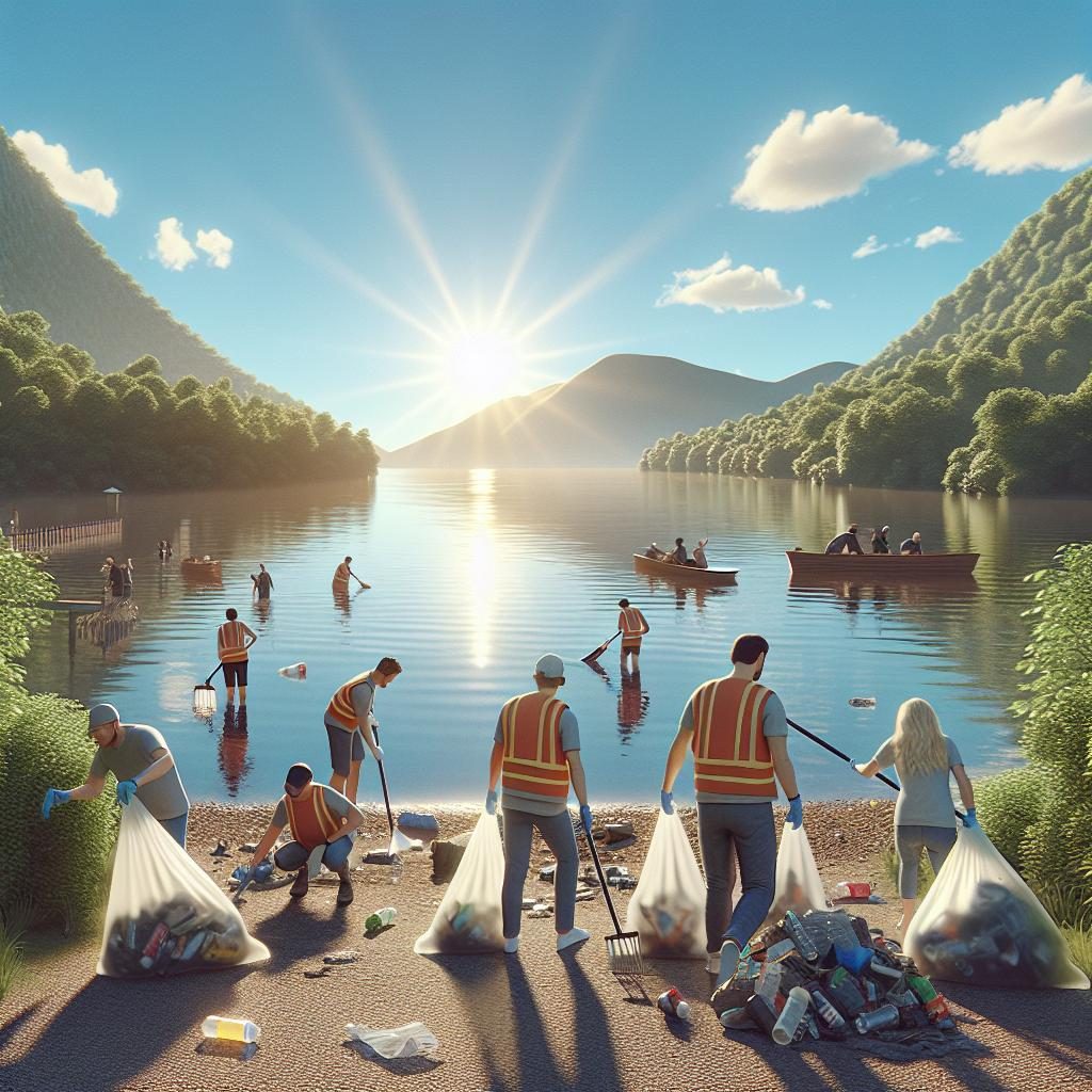 Lake cleanup illustration concept.