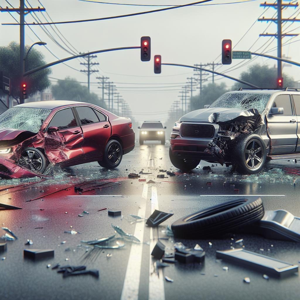 Car crash aftermath scene.