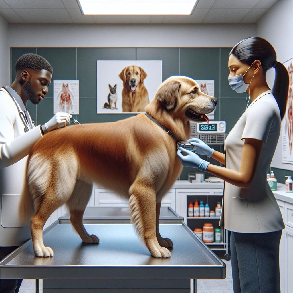 "Dog being microchipped"