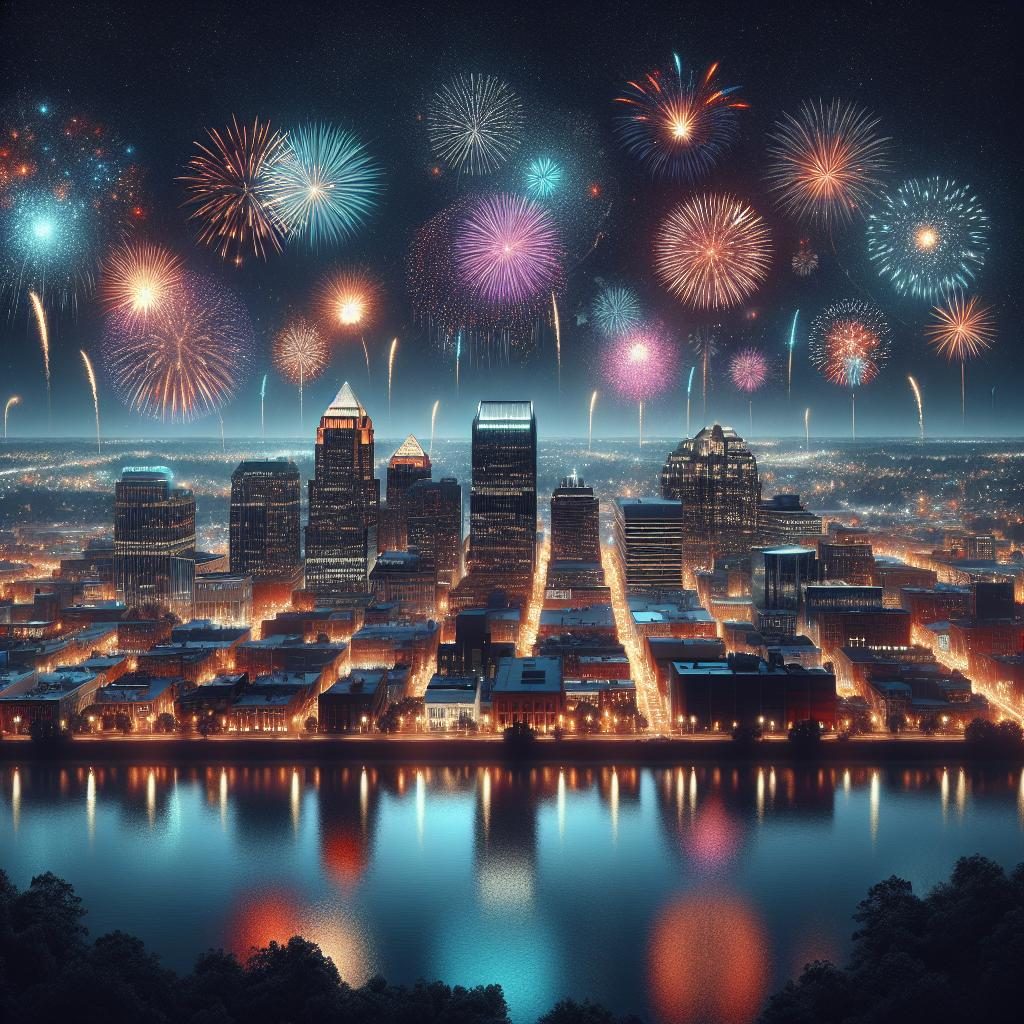 "Lexington skyline with fireworks"