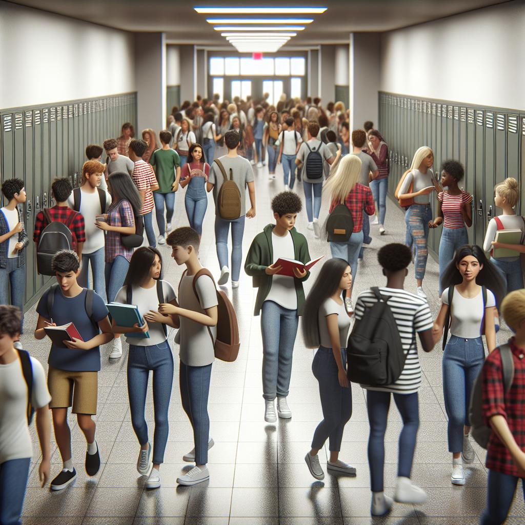 School crowded hallway scene