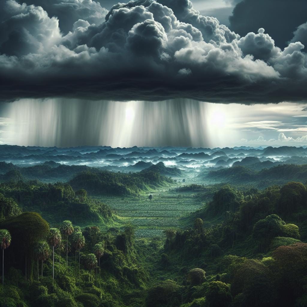 Rainy clouds over landscape