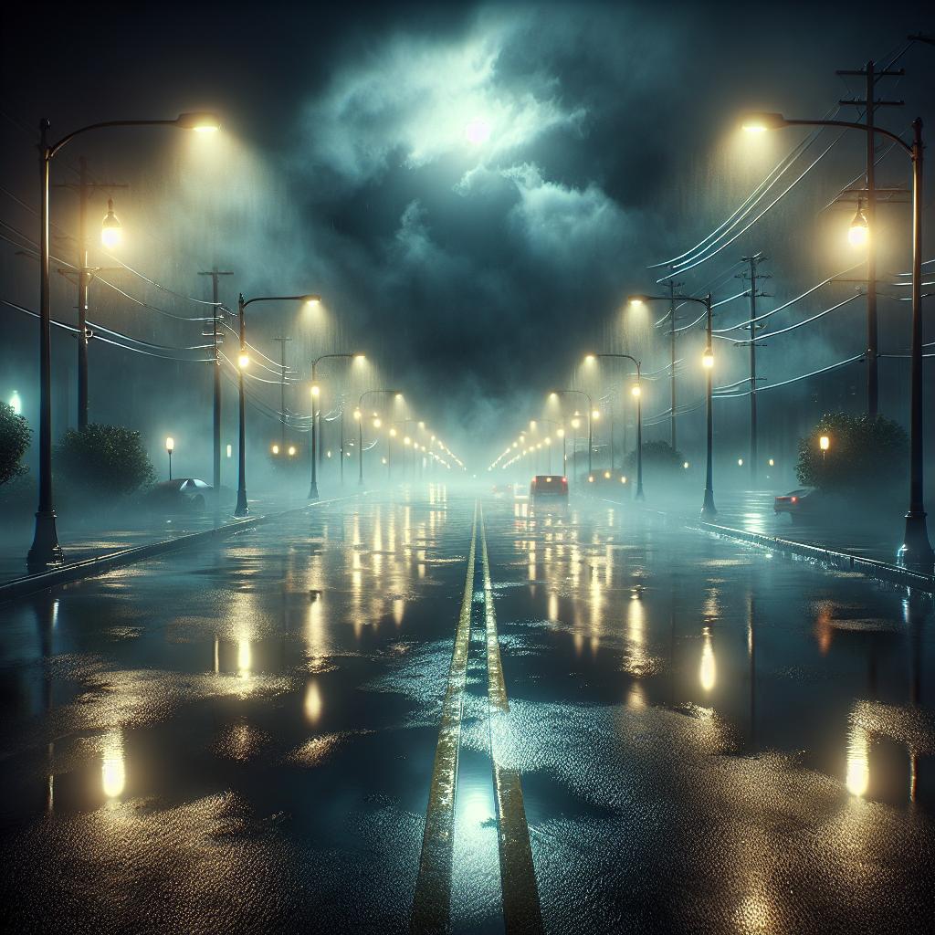 Dark streetlights after storm