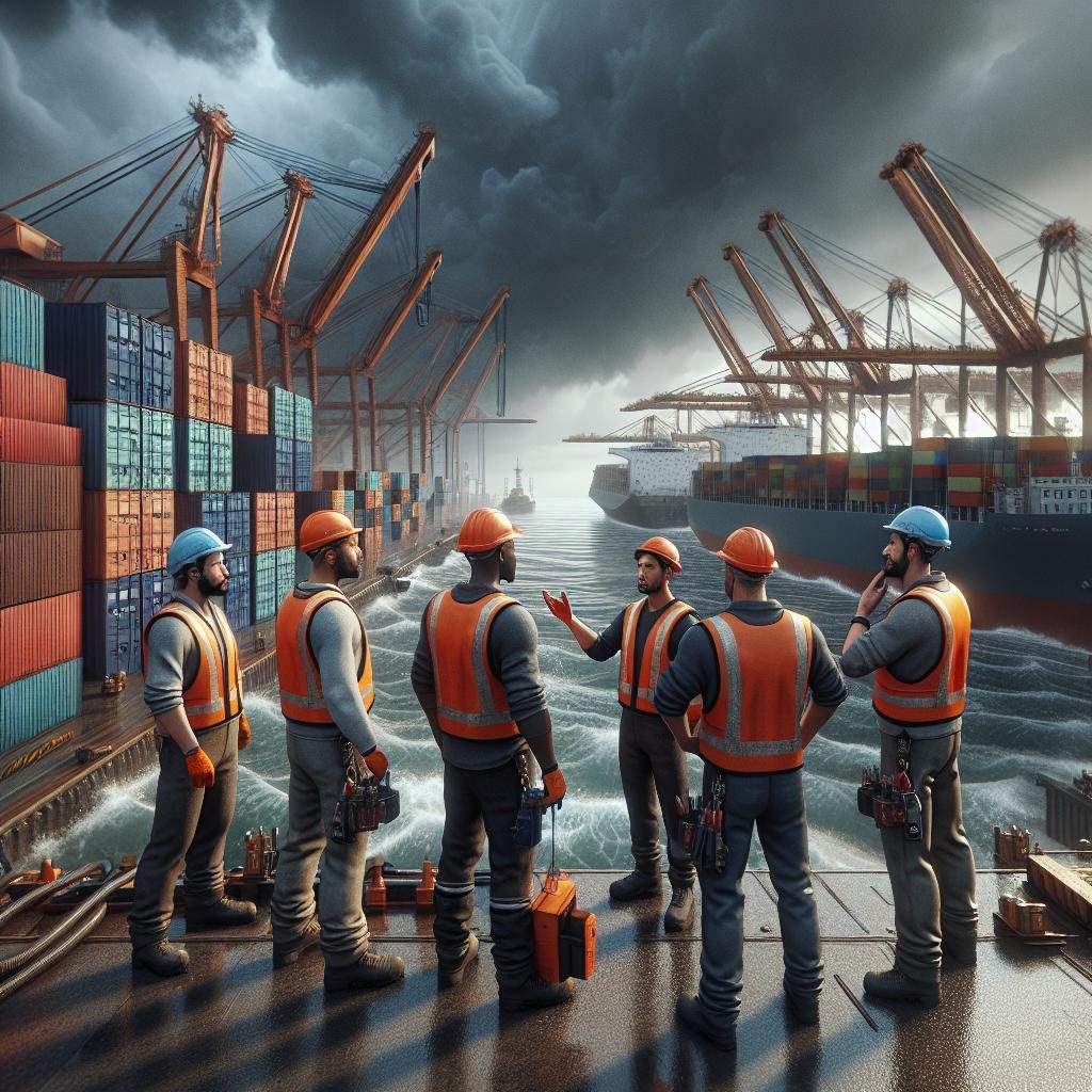 Port workers meeting storm