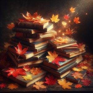 Books and autumn leaves