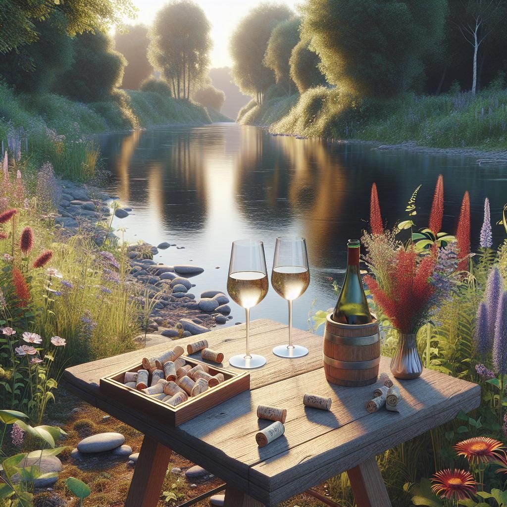 Wine glasses by river