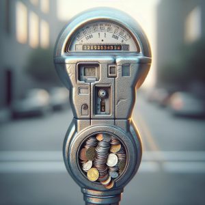 Parking meter with coins