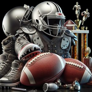 Football trophies and gear