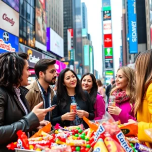 Discussion on influencer marketing strategies in a colorful candy-themed setting