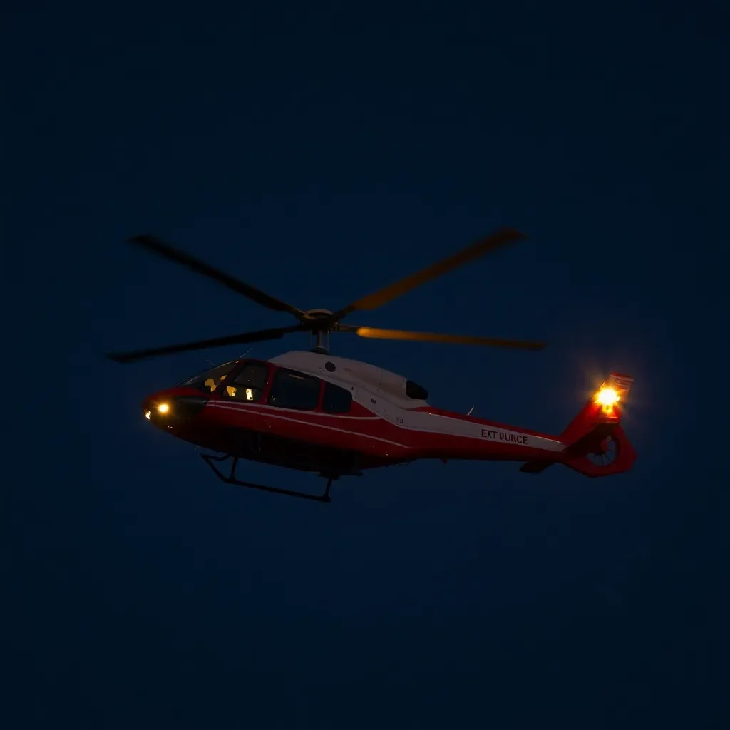 Helicopter Search Lights Up the Night Sky in Newberry County, S.C.