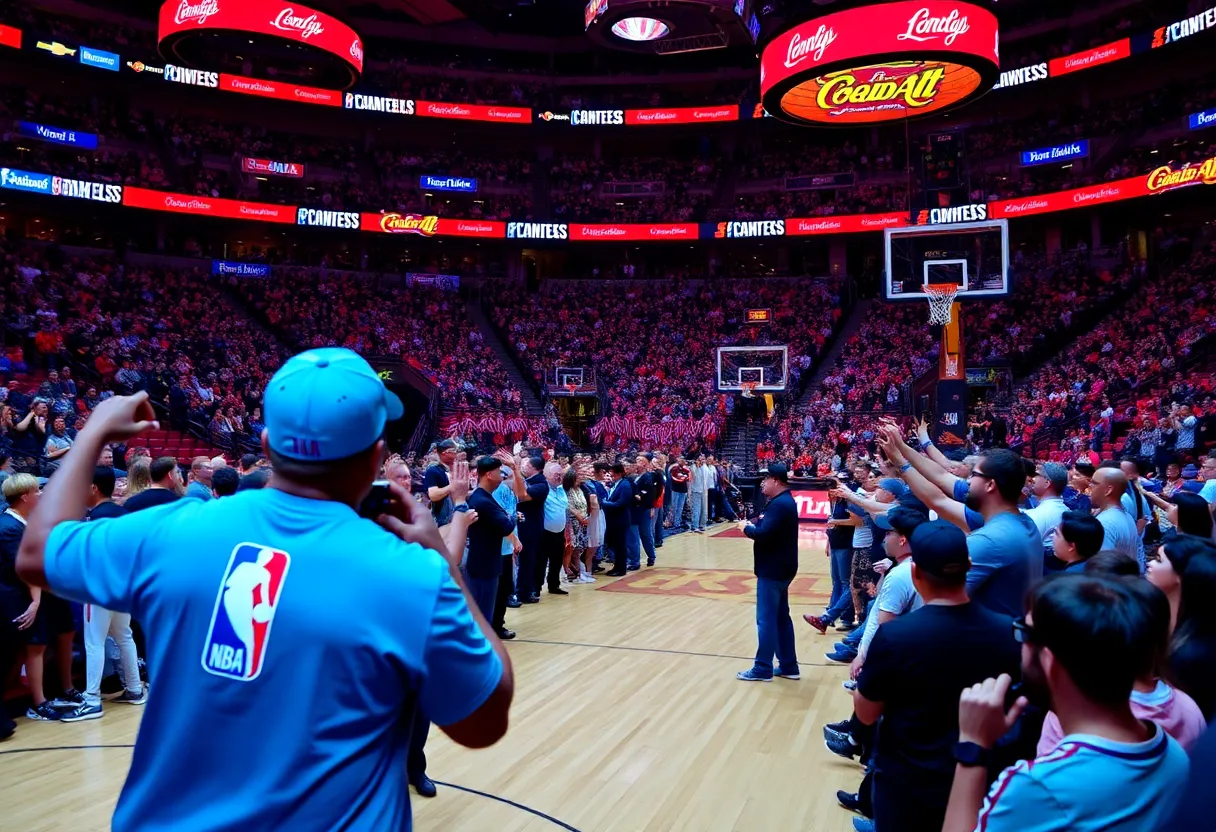 Fans enjoying an NBA game in Las Vegas amidst new sponsorship branding