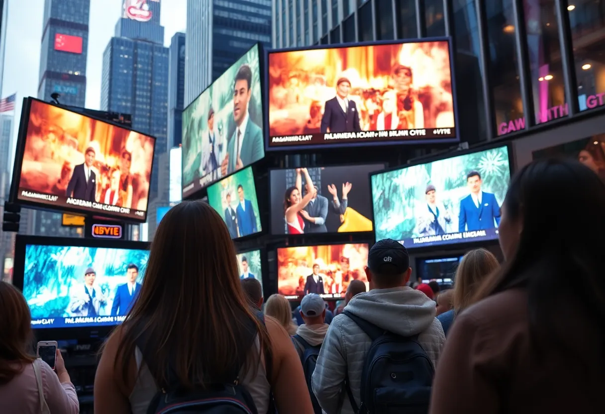 People enjoying TV advertising in a lively Chicago setting