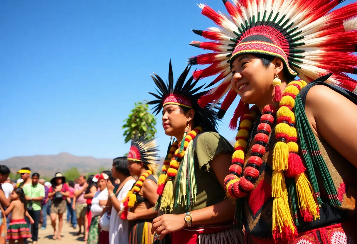 Vibrant community gathering celebrating Indigenous culture and heritage.