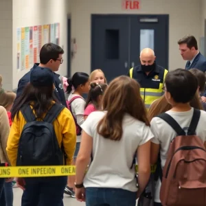 Emergency services responding to a school evacuation