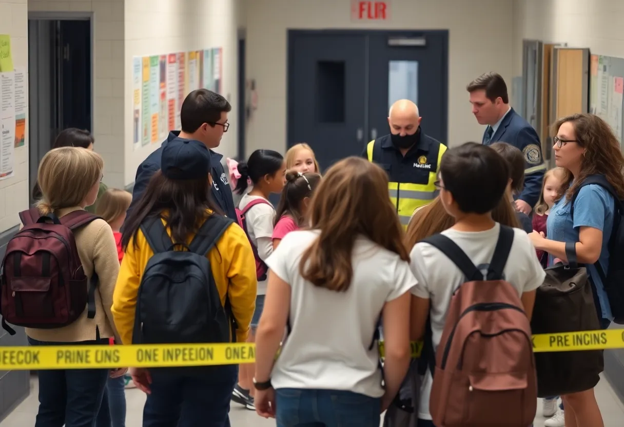 Emergency services responding to a school evacuation