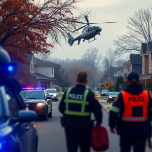 Police searching a neighborhood in Chapin, S.C. during a manhunt