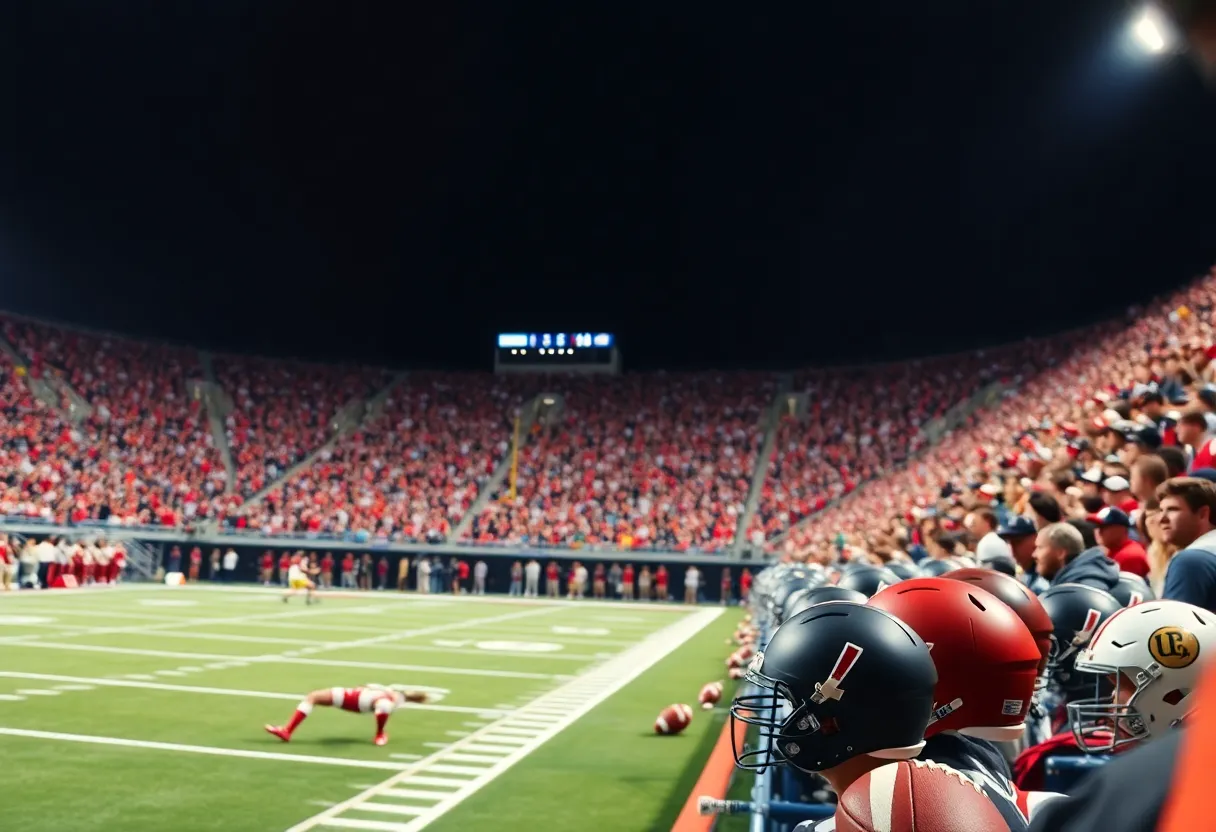 Fans cheering in a vibrant stadium during the Columbia Lions vs Yale Bulldogs football game.