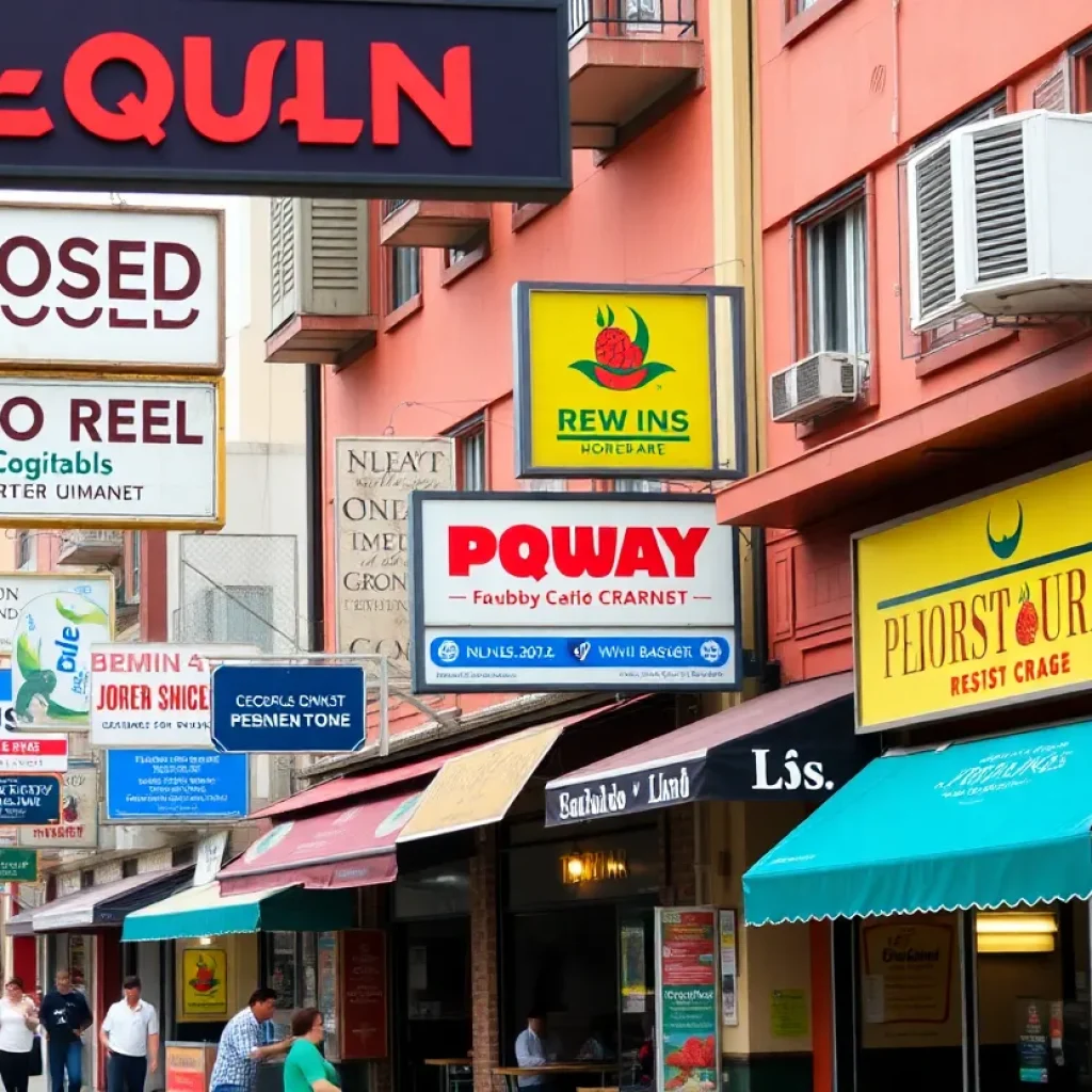 A street in Columbia showing closed restaurants and new openings, capturing the essence of culinary change.