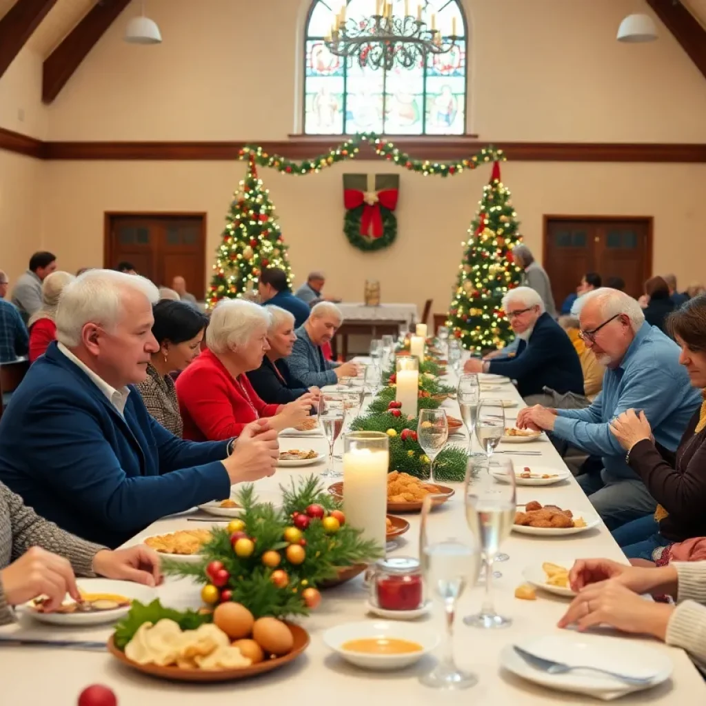 People gathered for a Christmas community dinner at St. Luke United Methodist Church.