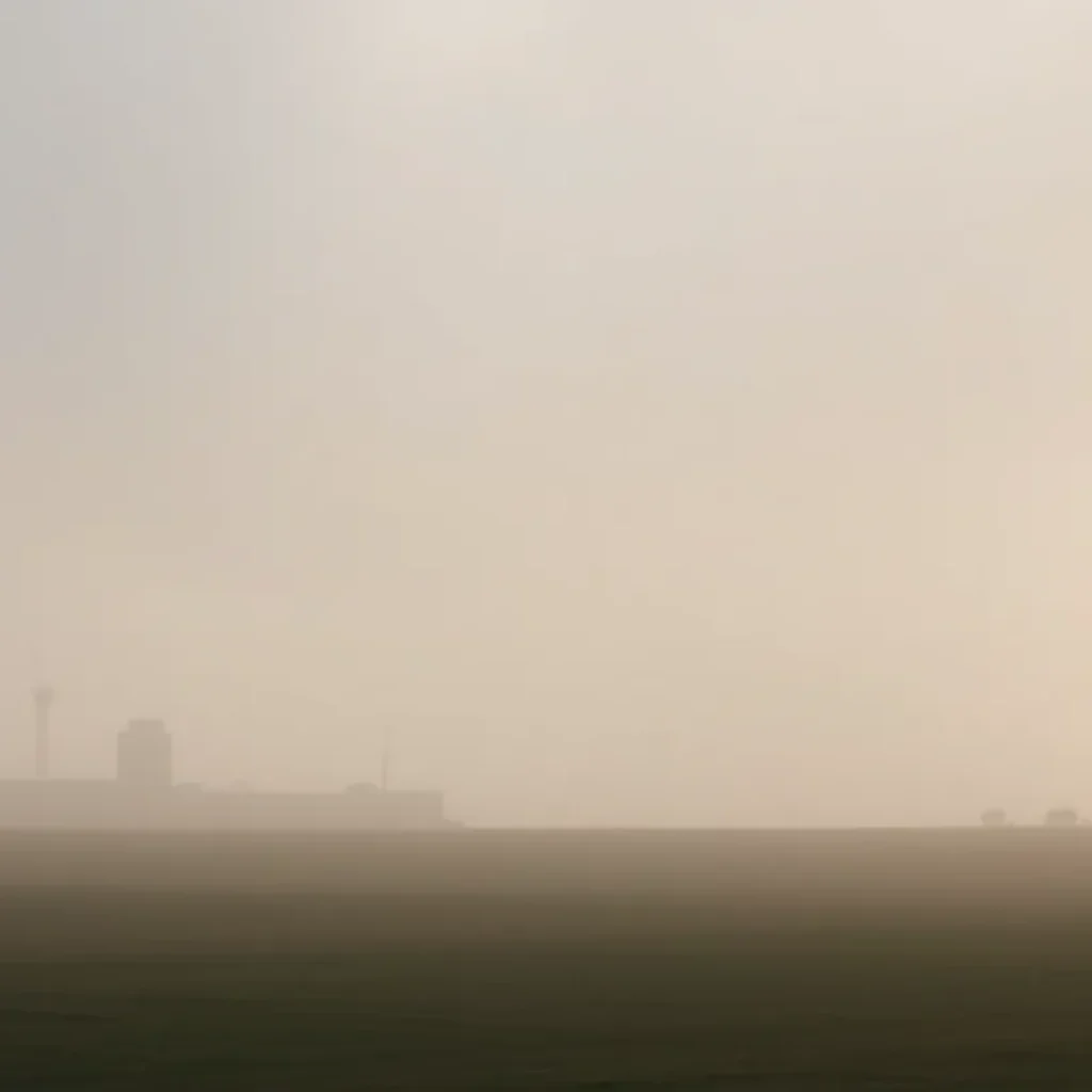 A dense fog covering the Lower Columbia Basin in Oregon, showcasing limited visibility.