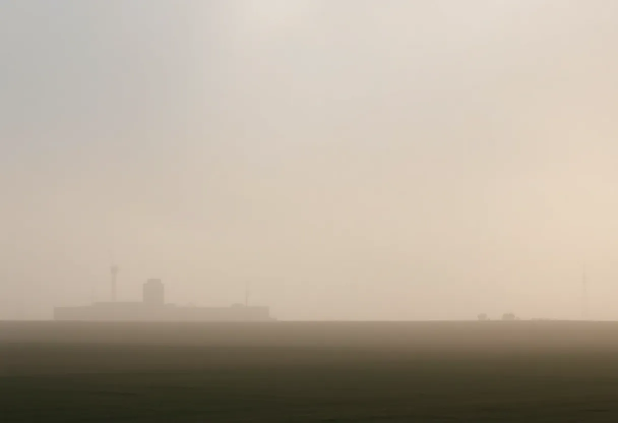 A dense fog covering the Lower Columbia Basin in Oregon, showcasing limited visibility.