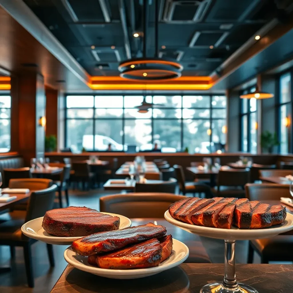 Interior of the new modern steakhouse in Lexington decorated with elegant furnishings.