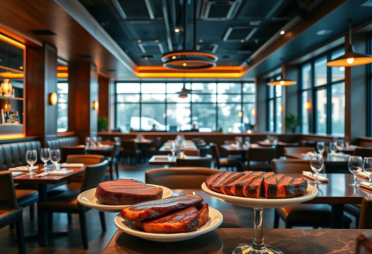 Interior of the new modern steakhouse in Lexington decorated with elegant furnishings.