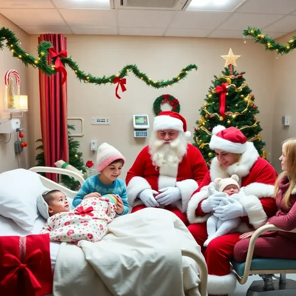 Santa Claus visiting newborns in the Neonatal Intensive Care Unit at Prisma Health Baptist Hospital