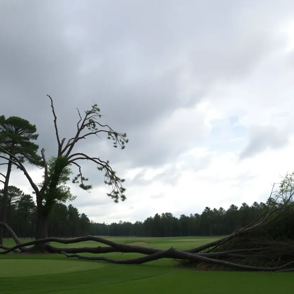 Fallen trees and debris on Timber Lake Golf Course after severe winds