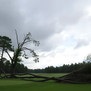 Fallen trees and debris on Timber Lake Golf Course after severe winds