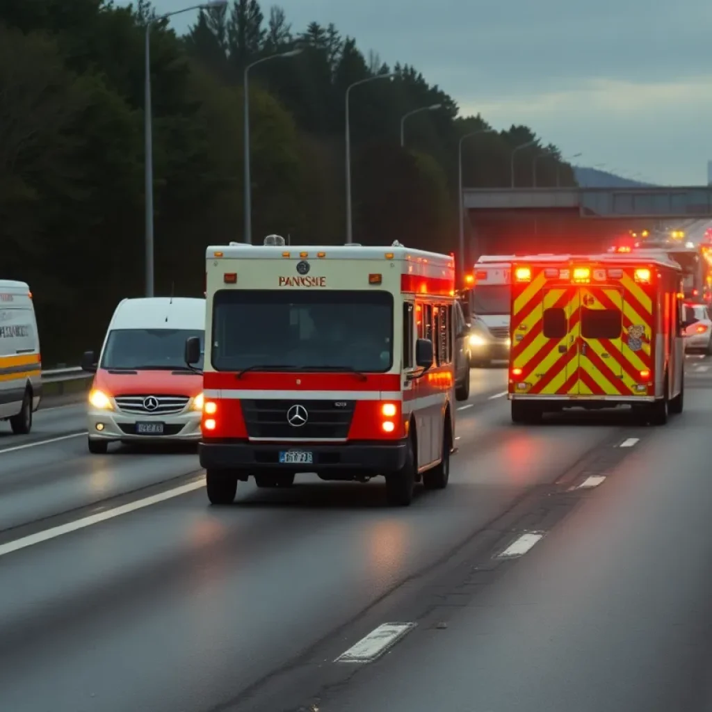 Emergency vehicles on the scene of a tragic accident on Charleston Highway.