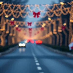 Scene depicting a quiet road during the holidays, reflecting a sense of loss.