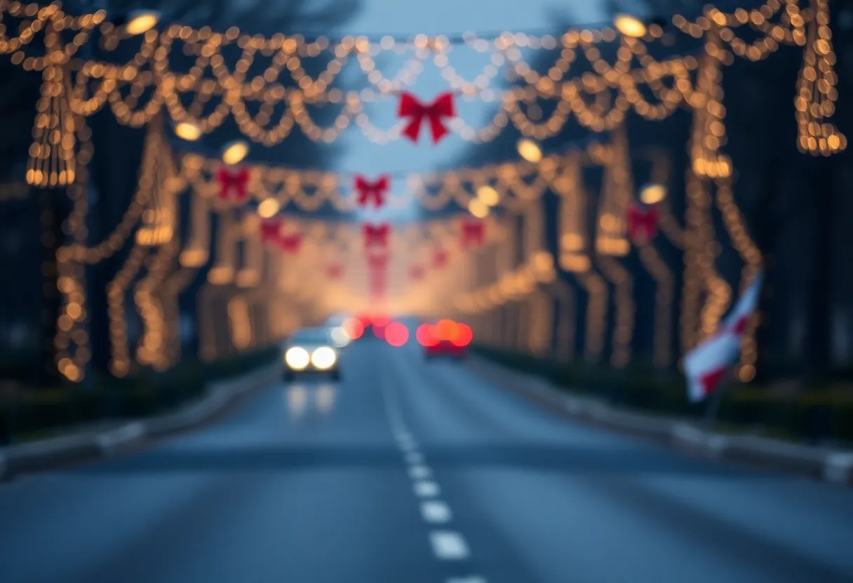 Scene depicting a quiet road during the holidays, reflecting a sense of loss.