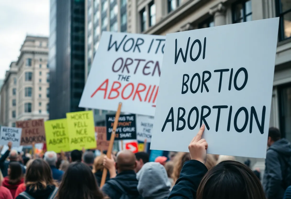 Activists protesting against abortion at a rally with graphic signs