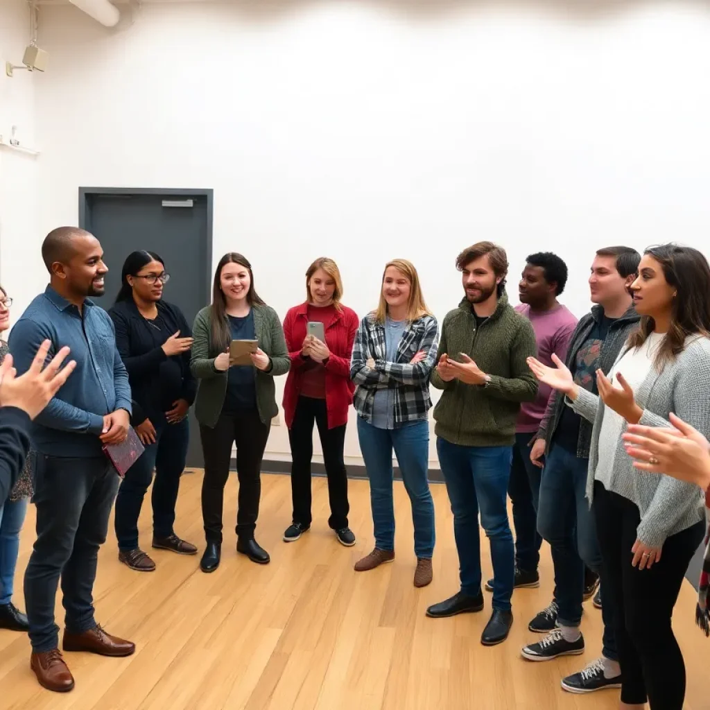 Actors rehearsing in a casting call setting