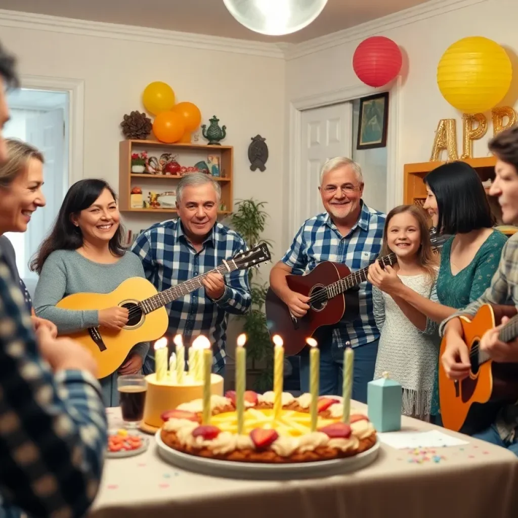 Family and friends celebrate Drink Small's birthday with music and joy.