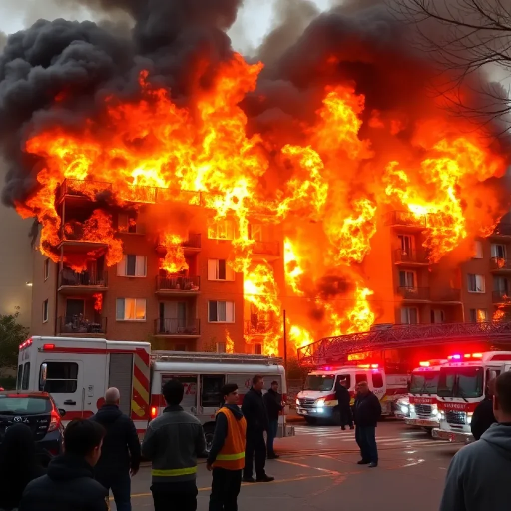 Firefighters fighting a blaze at a Columbia apartment complex