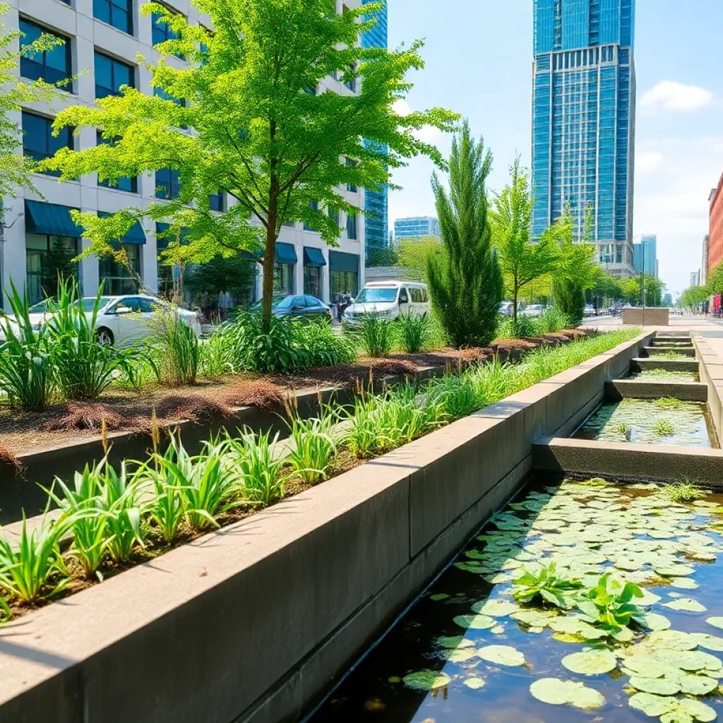 Bioretention cells in Columbia enhancing urban water quality.