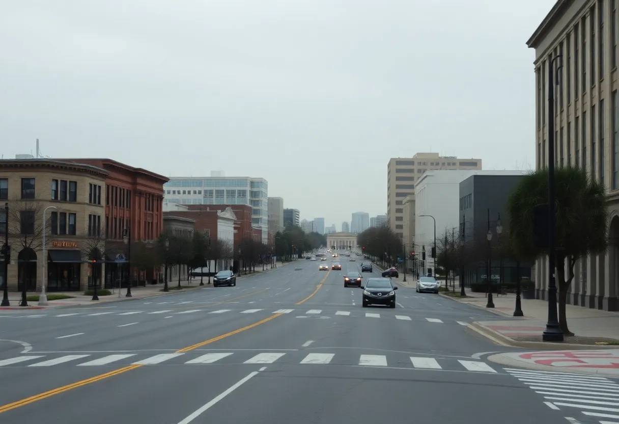 Somber view of downtown Columbia following an unaccompanied death