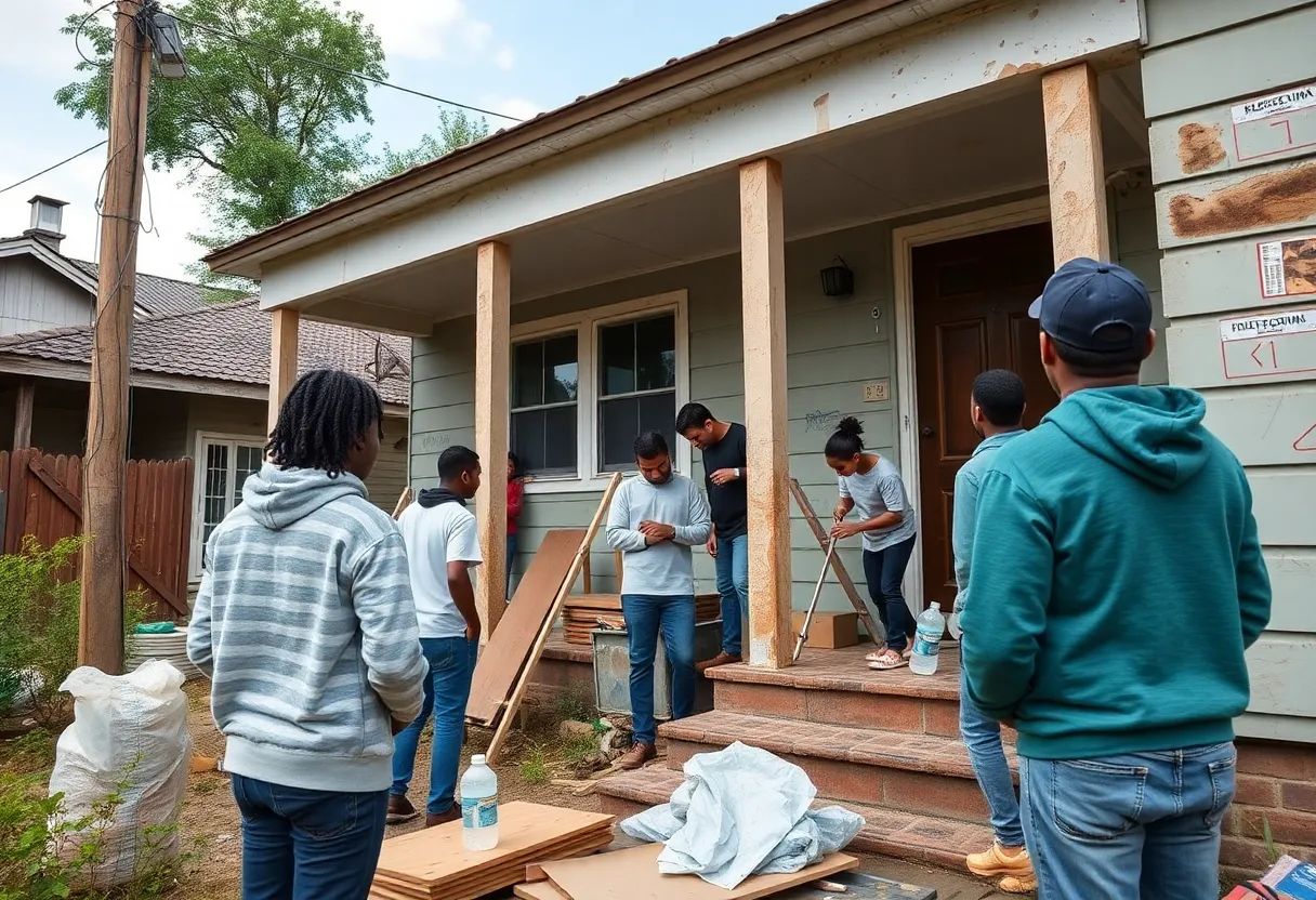 Students engaged in energy efficiency renovations in a Columbia neighborhood.