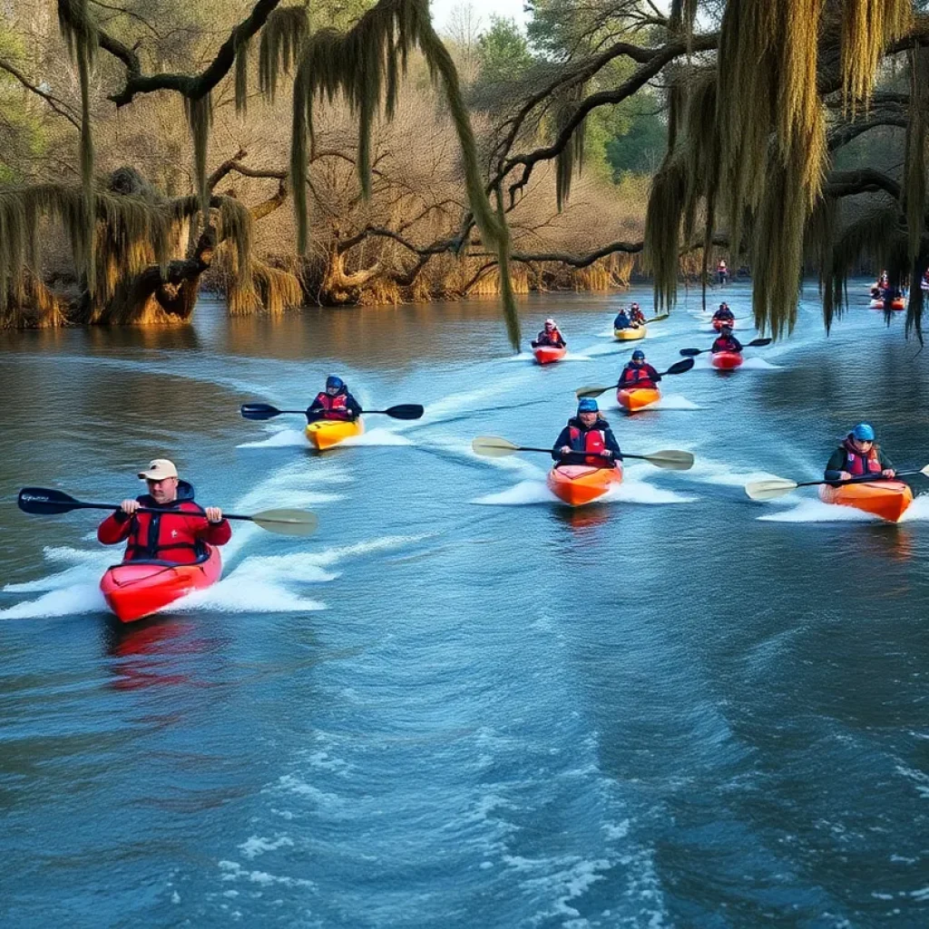 Kayakers racing in the cold waters of Columbia, SC