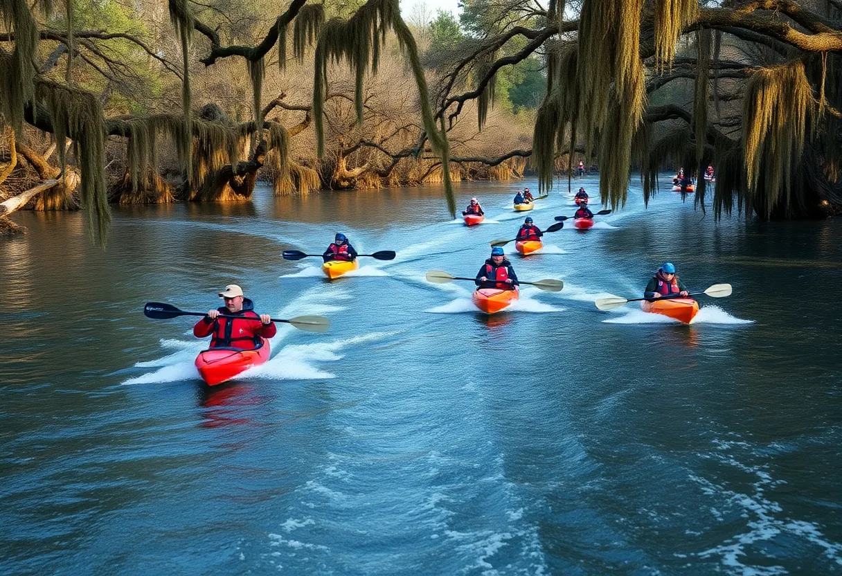 Kayakers racing in the cold waters of Columbia, SC