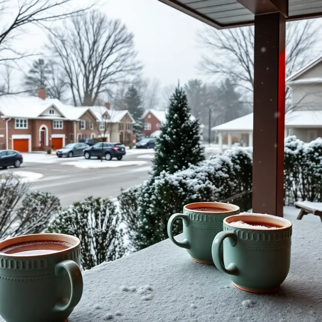 Snowy neighborhood in Columbia SC