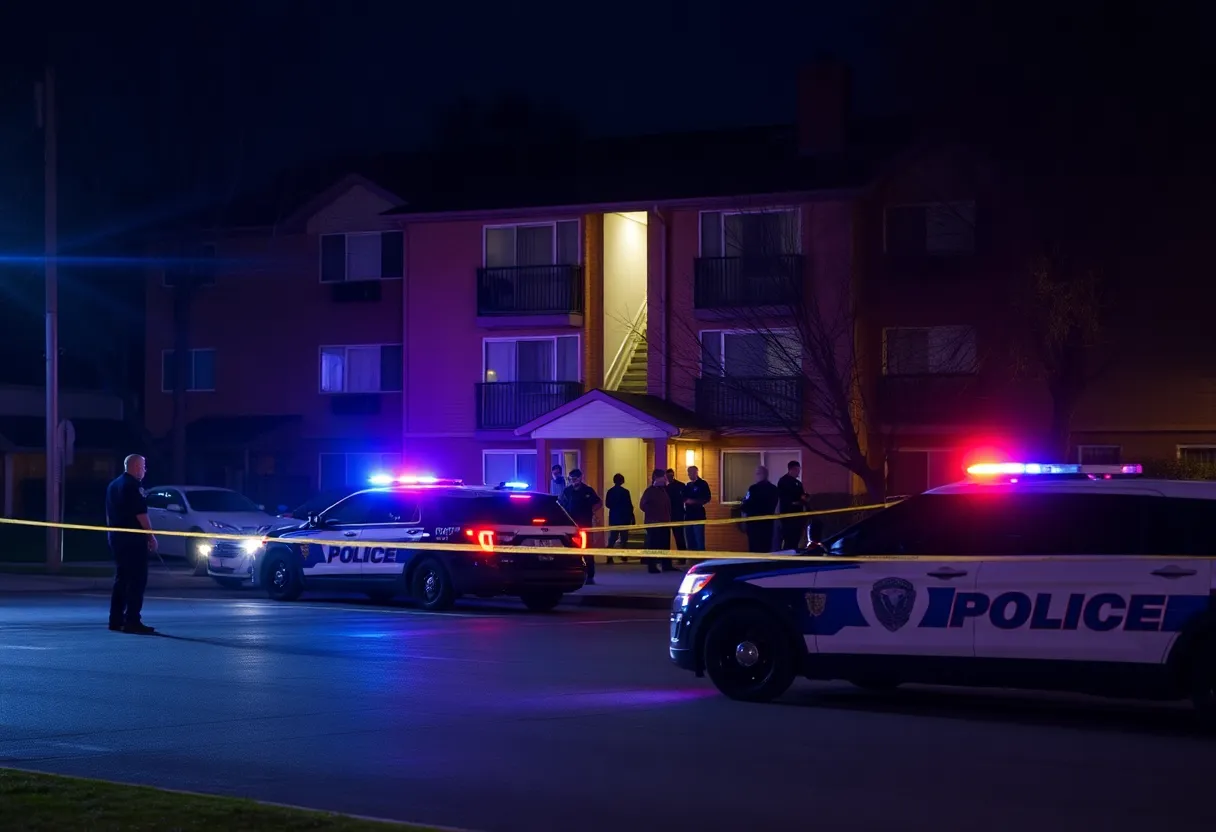 Police officers investigating a shooting scene at Riverside Apartments in Columbia, S.C.