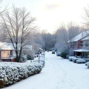 Snow-covered neighborhood in Columbia during winter