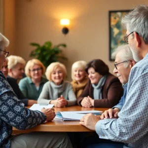 Community members discussing elder exploitation awareness