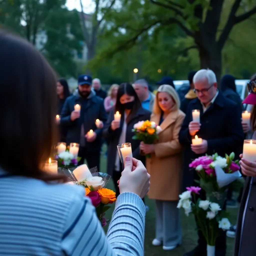 Community members holding candles in memory of the shooting victim