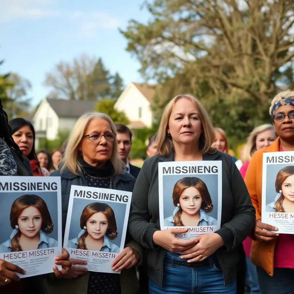 Community members holding missing person posters