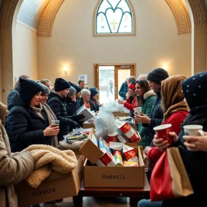 People donating supplies at a warming center in Lexington County church